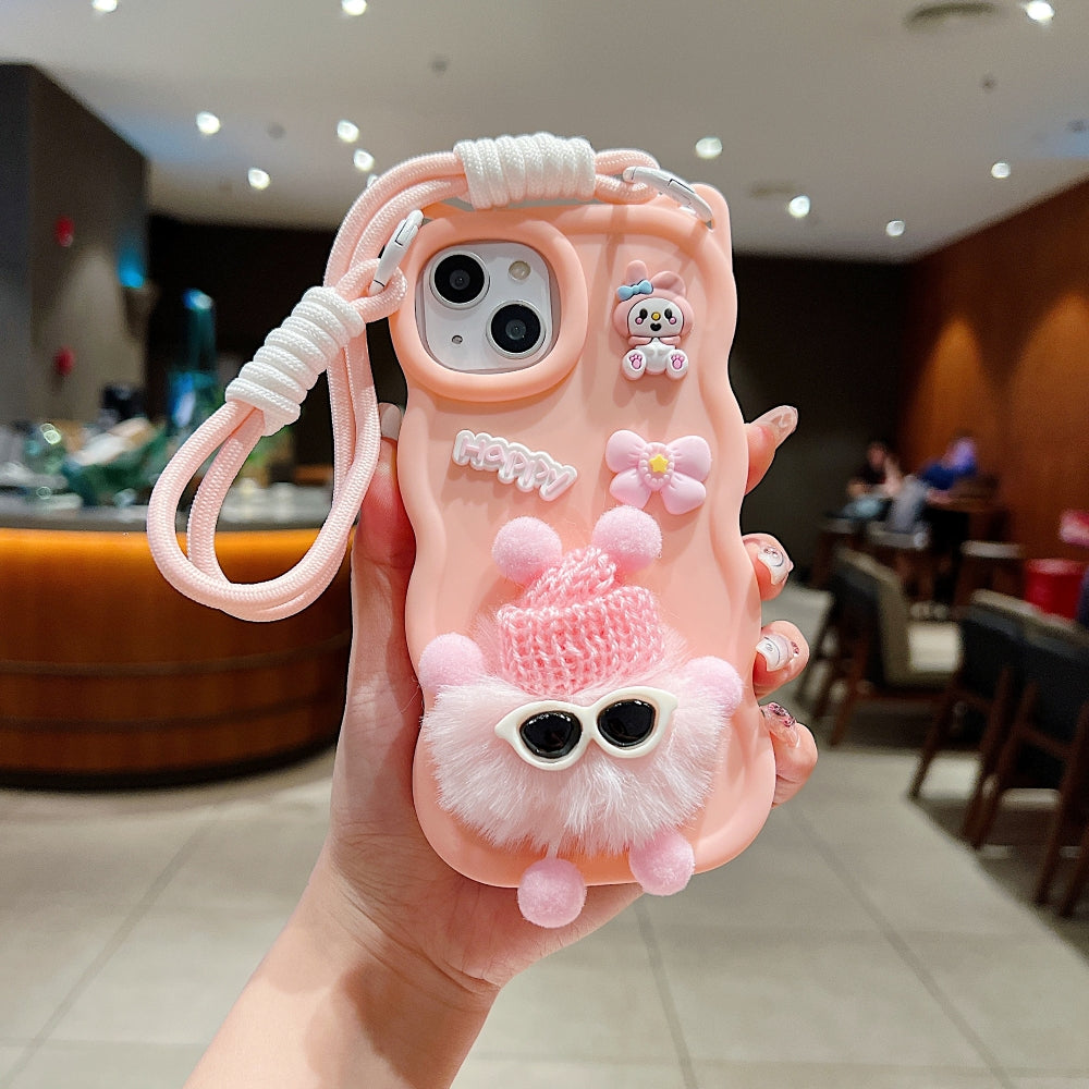 3D Ear Wave with Cute Specs Fur Cartoon Phone Case