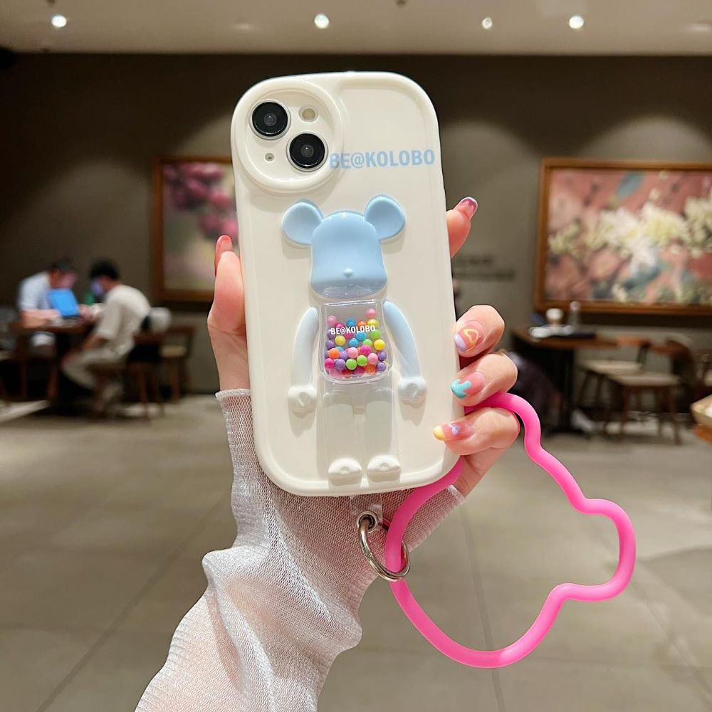 3D Machine Bear Soft Phone Case With Random Color Bracelet