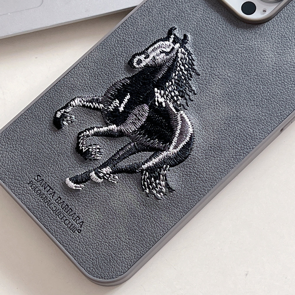 3D Embroided Horse Design PU Leather Phone Case