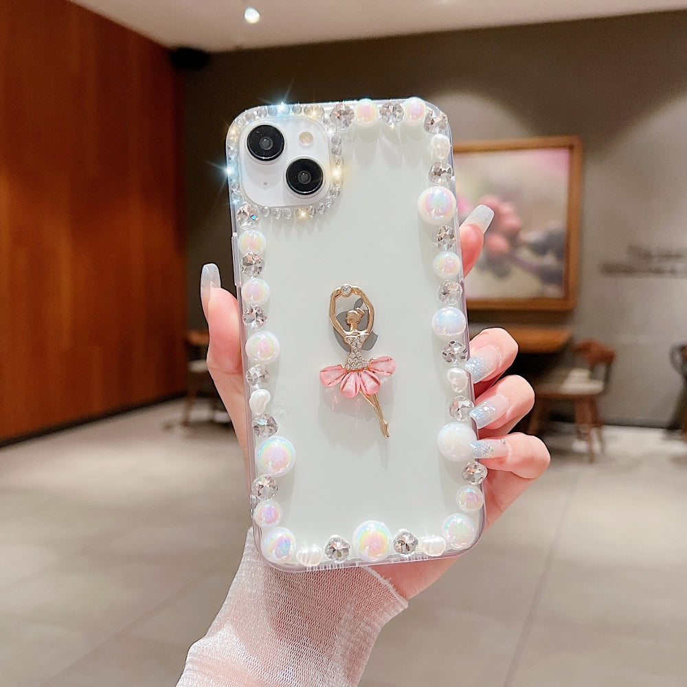 Ballerina Girl Charm Pearl Border Transparent Phone Case