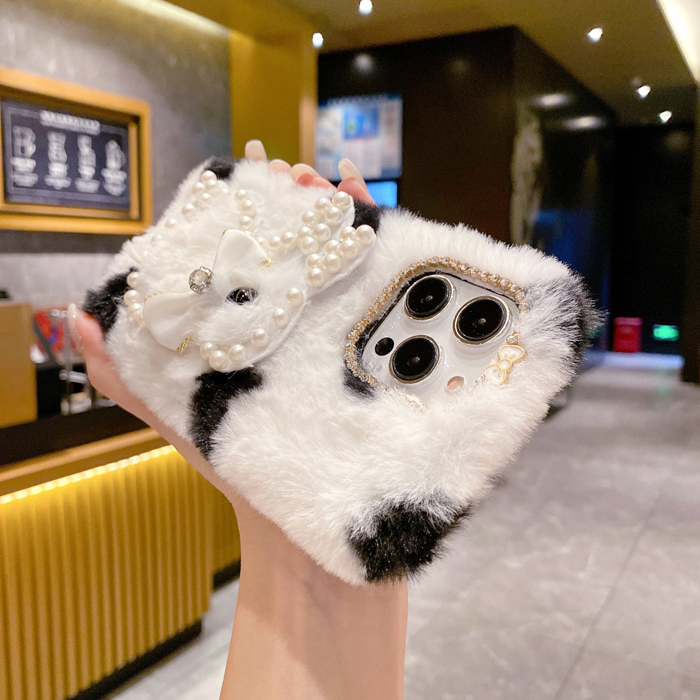 Fluffy Furry Pearl Anti-Fall Rabbit Pattern Case