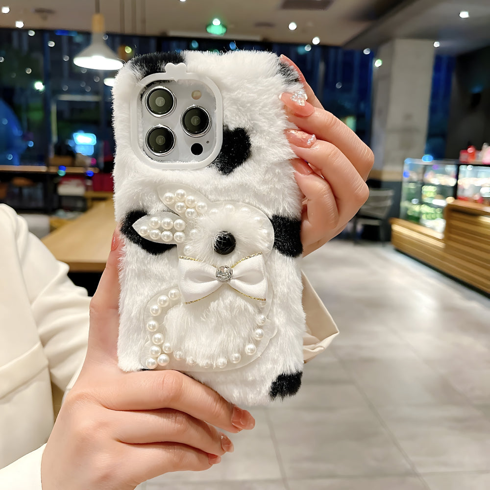 Fluffy Furry Pearl Anti-Fall Rabbit Pattern Case
