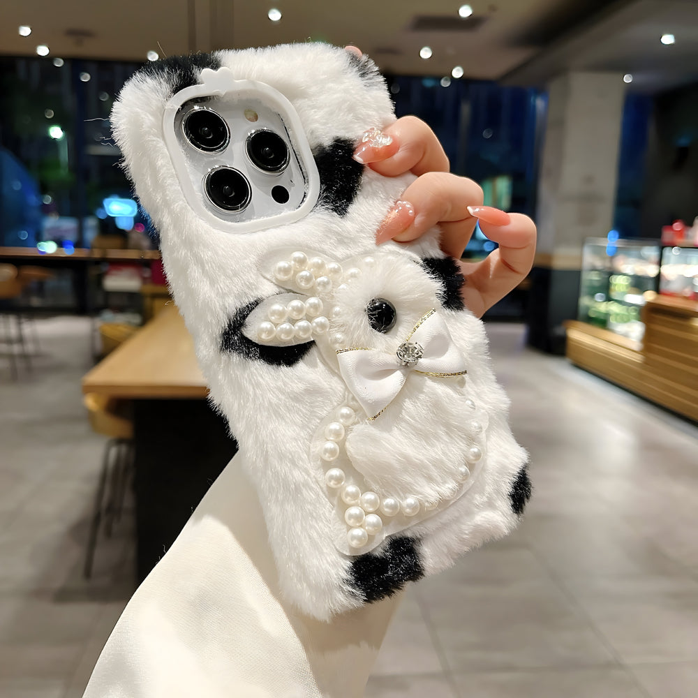 Fluffy Furry Pearl Anti-Fall Rabbit Pattern Case
