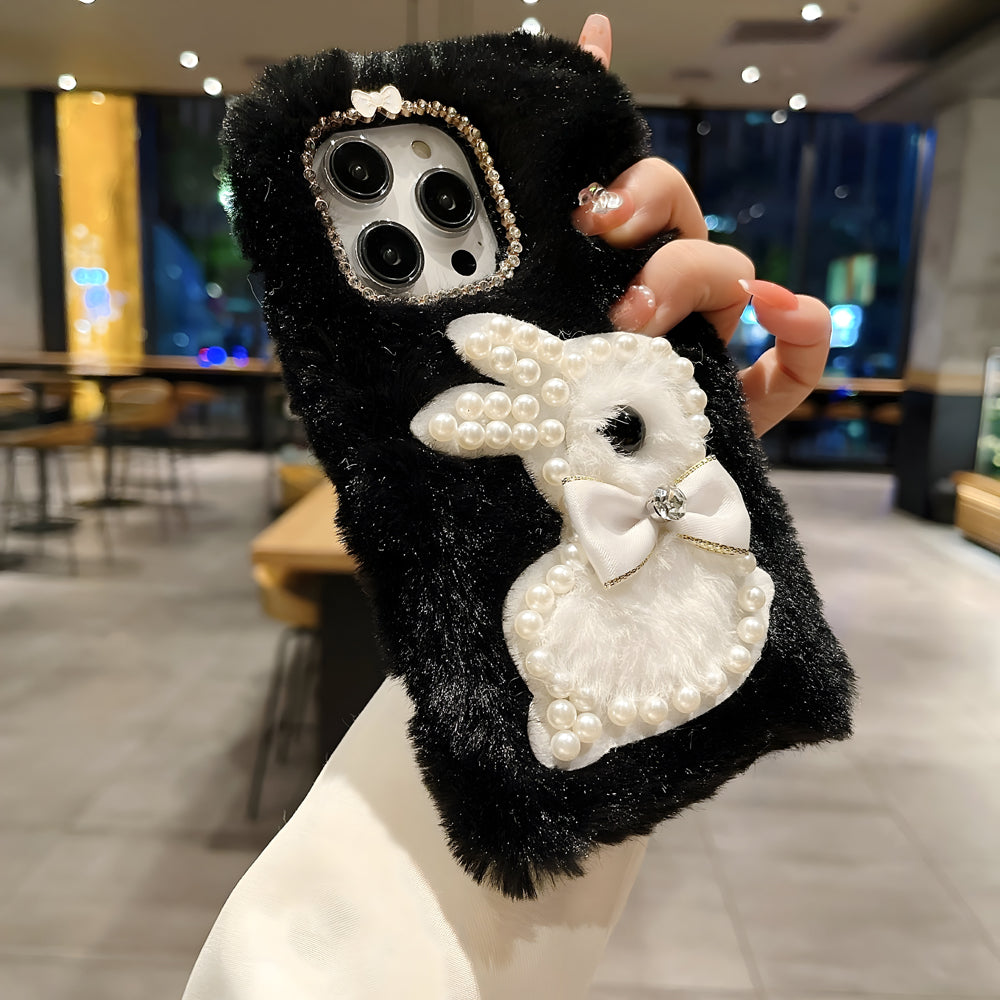 Fluffy Furry Pearl Anti-Fall Rabbit Pattern Case