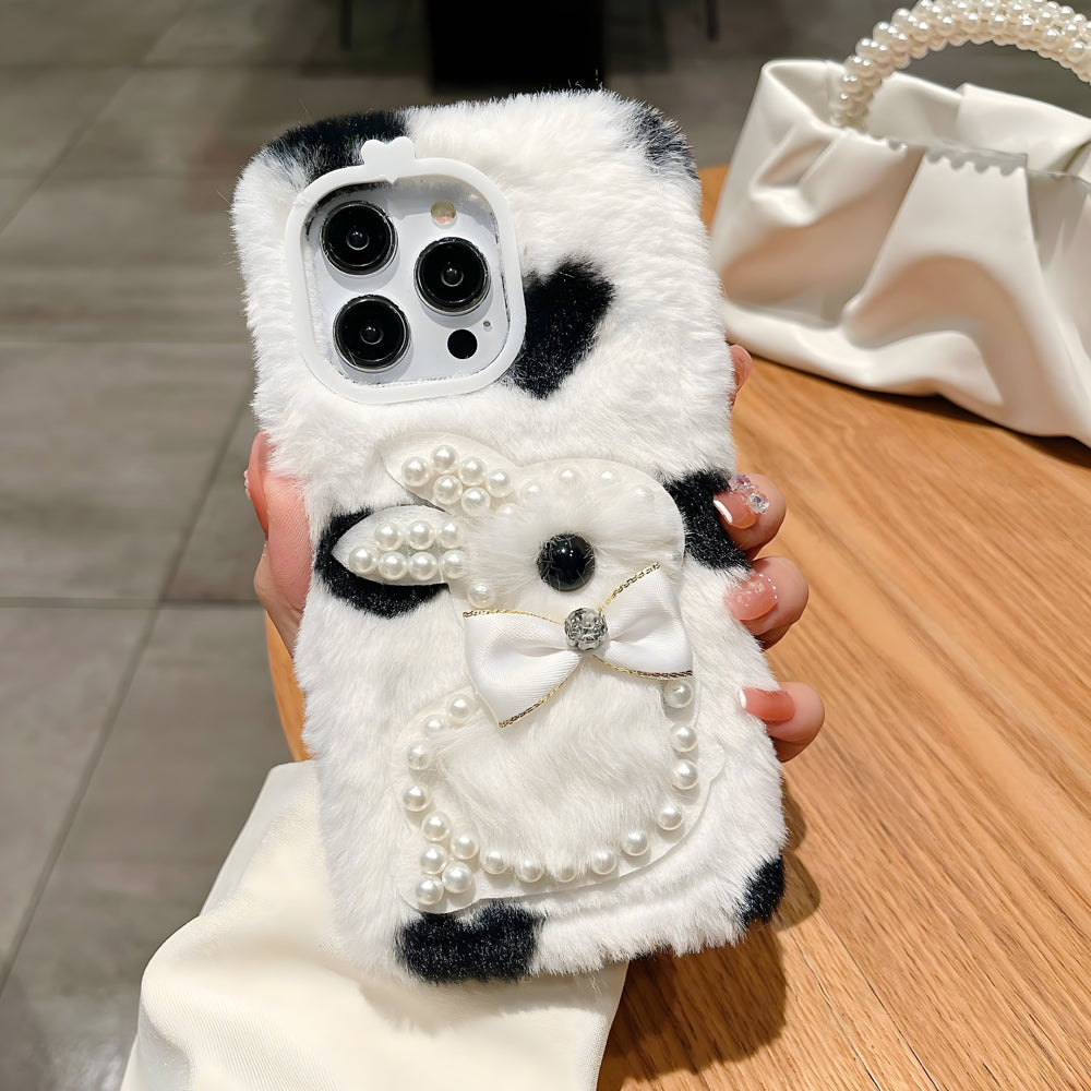 Fluffy Furry Pearl Anti-Fall Rabbit Pattern Case