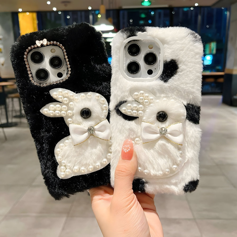 Fluffy Furry Pearl Anti-Fall Rabbit Pattern Case