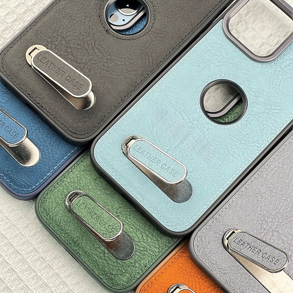 Kickstand Pu Leather Logo Cut Phone Case
