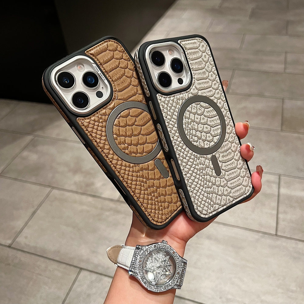 Luxury Crocodile Pattern Leather Magsafe Phone Case