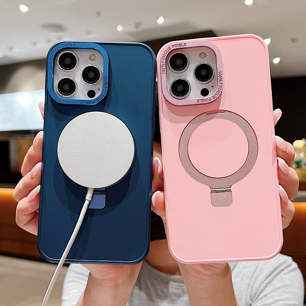 Matte Magsafe with Metal Camera Frame Stand Phone Case