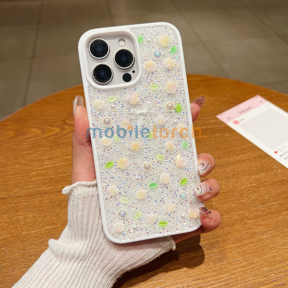 Miniature Rose Glitter Flower Phone Case