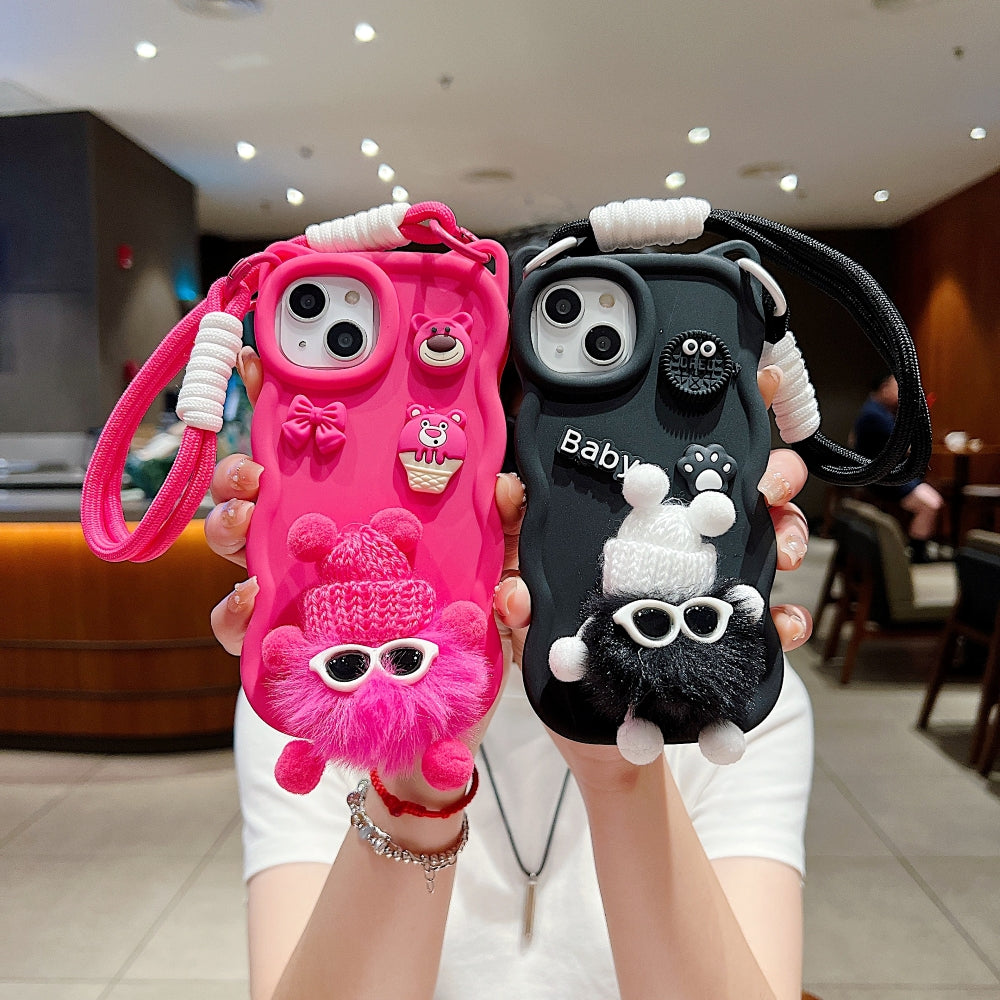 3D Ear Wave with Cute Specs Fur Cartoon Phone Case