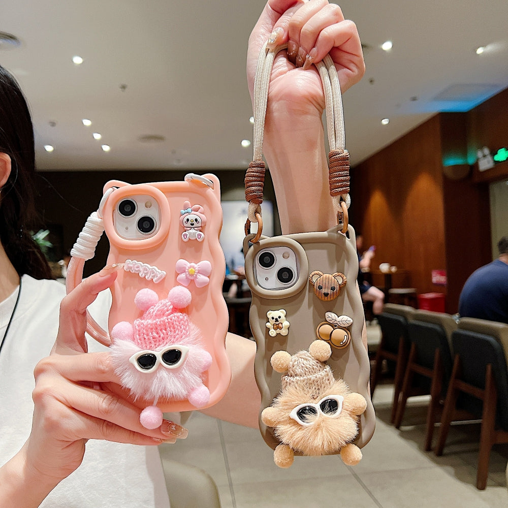 3D Ear Wave with Cute Specs Fur Cartoon Phone Case