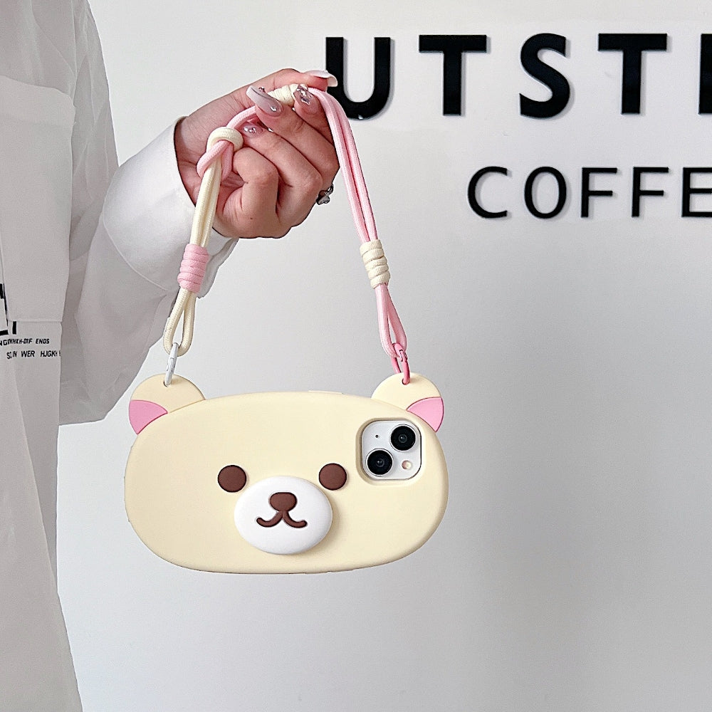Bear Faced Silicone Phone Case with Lanyard Strap