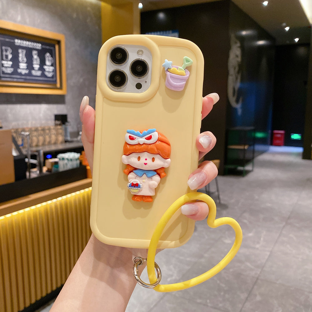 Cute Girl Cartoon 3D Princess Colored Phone Case with Heart Shape Bracelet