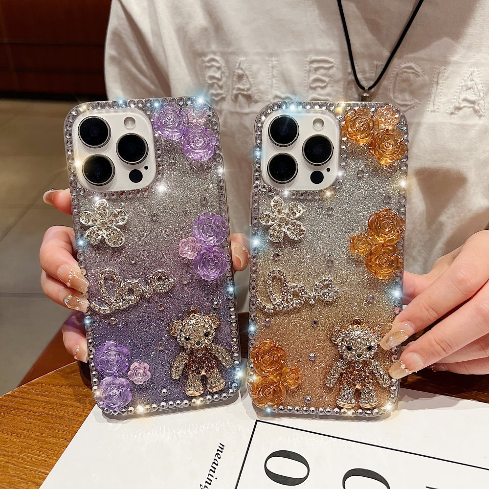 Glitter Paper Diamond Flower Love Bear Transparent Phone Case