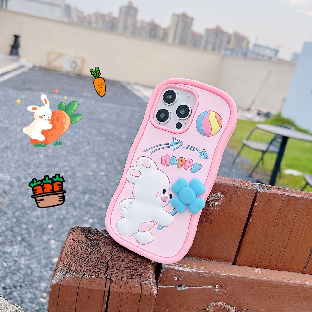 Happy Rabbit with Cute Spin Windmill Silicone Phone Case