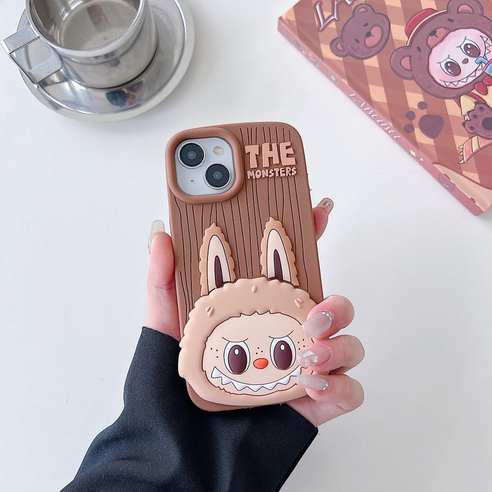 Labubu Cartoon Flip Makeup Mirror Stand Silicone Phone Case