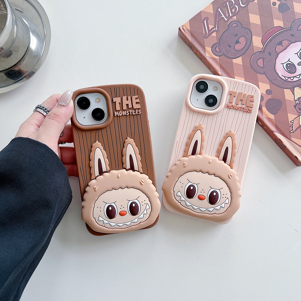 Labubu Cartoon Flip Makeup Mirror Stand Silicone Phone Case