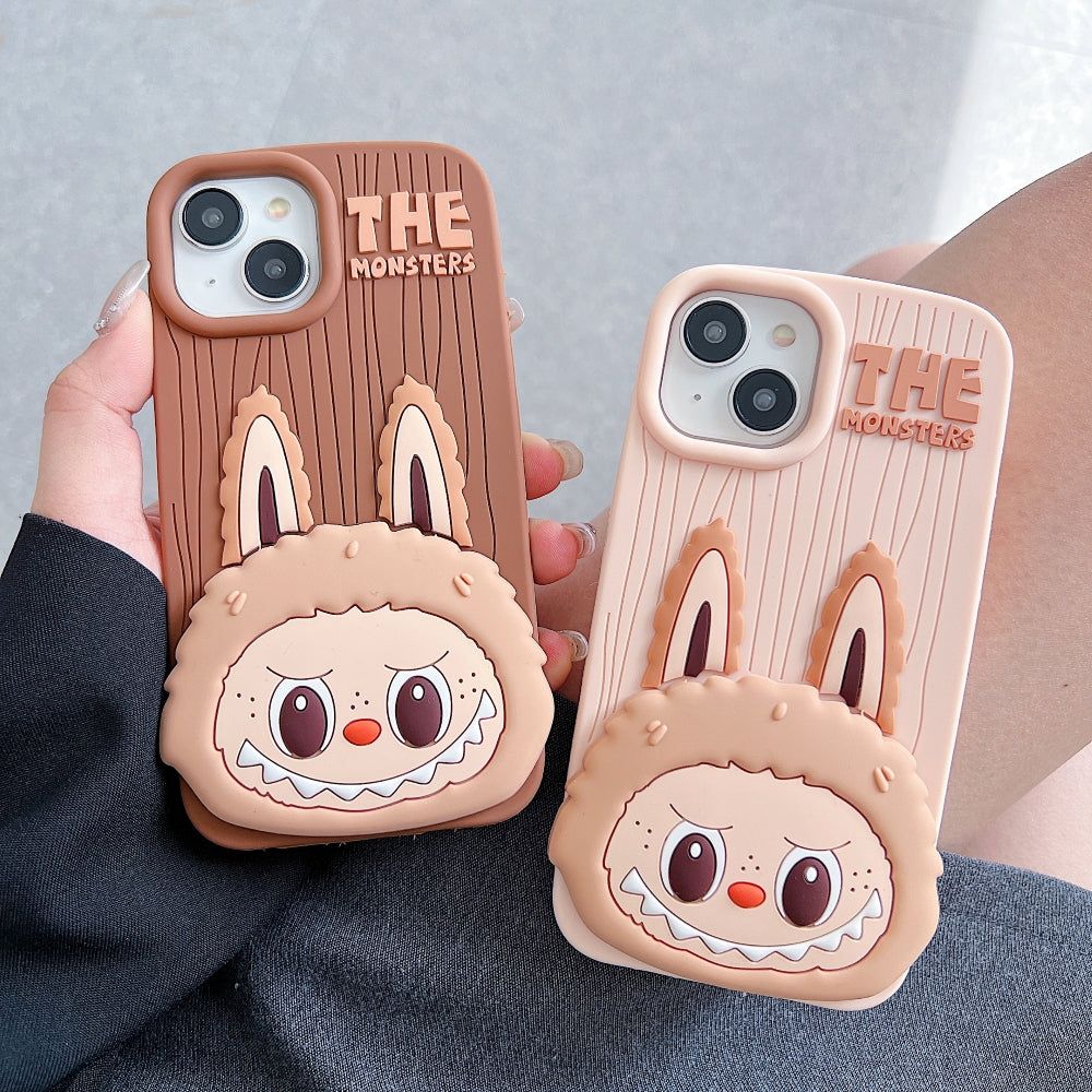 Labubu Cartoon Flip Makeup Mirror Stand Silicone Phone Case
