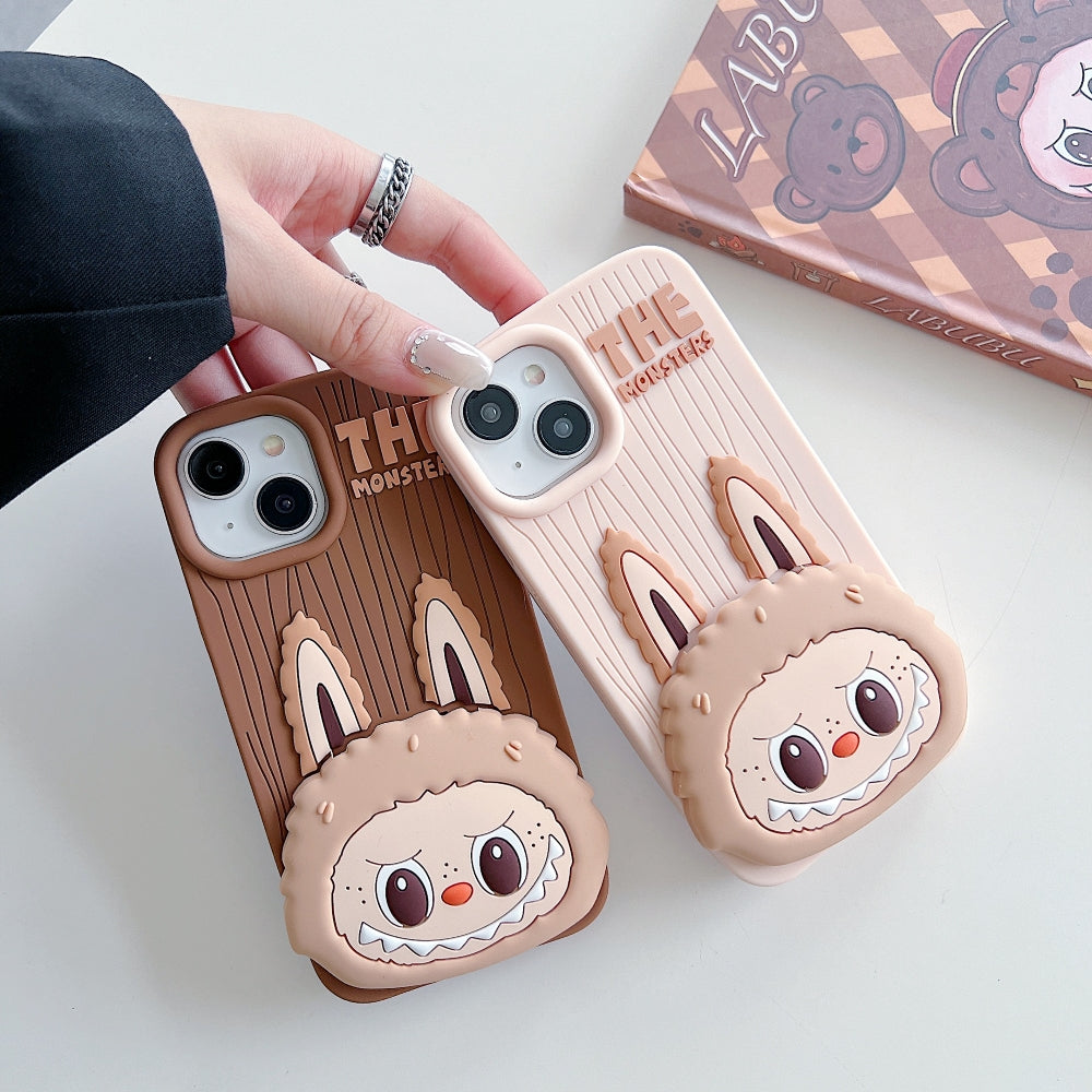 Labubu Cartoon Flip Makeup Mirror Stand Silicone Phone Case