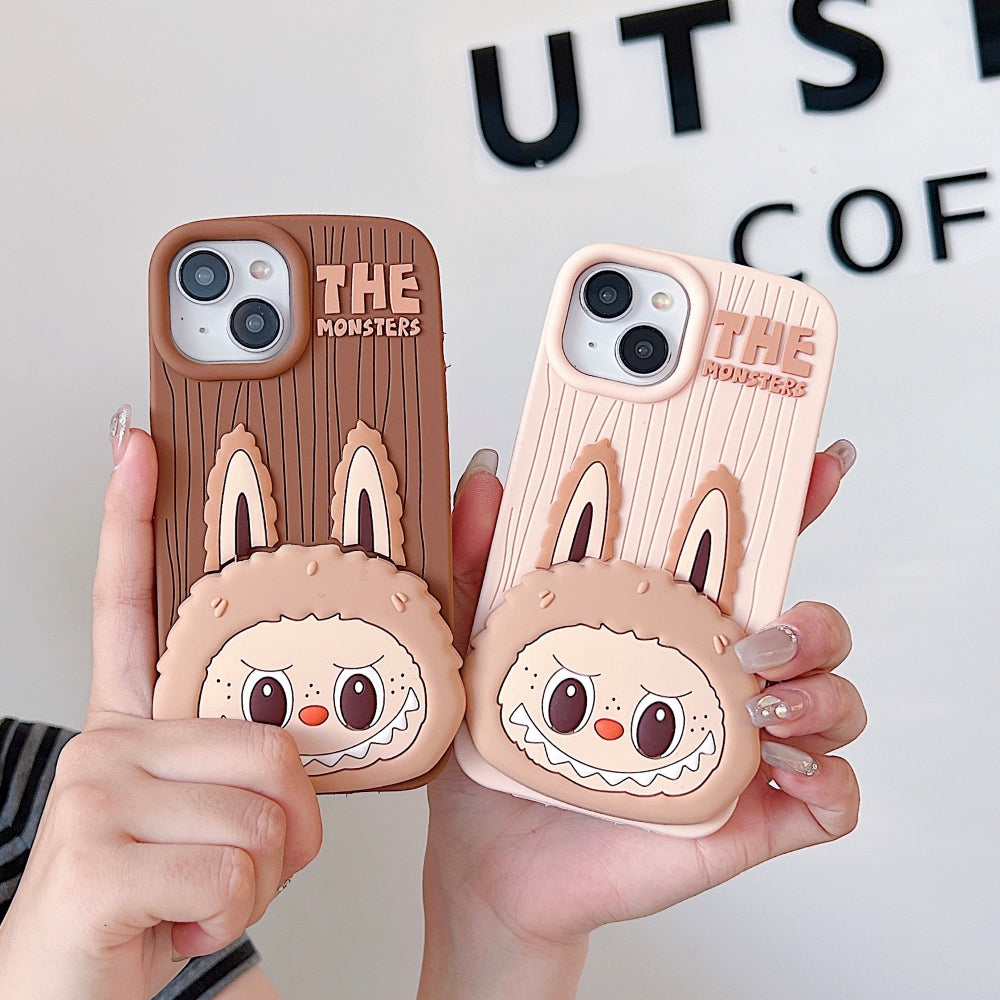 Labubu Cartoon Flip Makeup Mirror Stand Silicone Phone Case