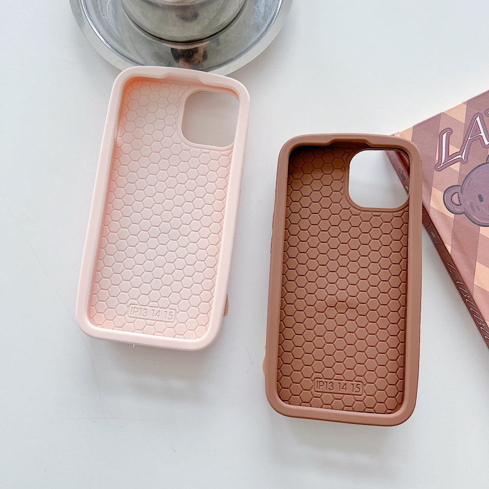 Labubu Cartoon Flip Makeup Mirror Stand Silicone Phone Case