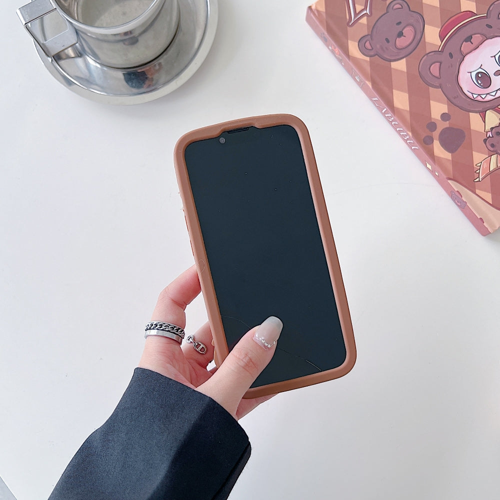 Labubu Cartoon Flip Makeup Mirror Stand Silicone Phone Case
