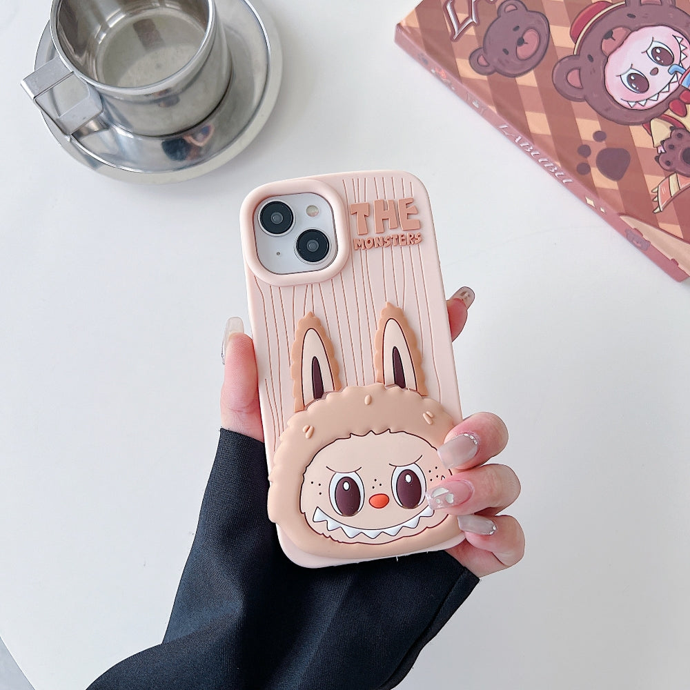 Labubu Cartoon Flip Makeup Mirror Stand Silicone Phone Case