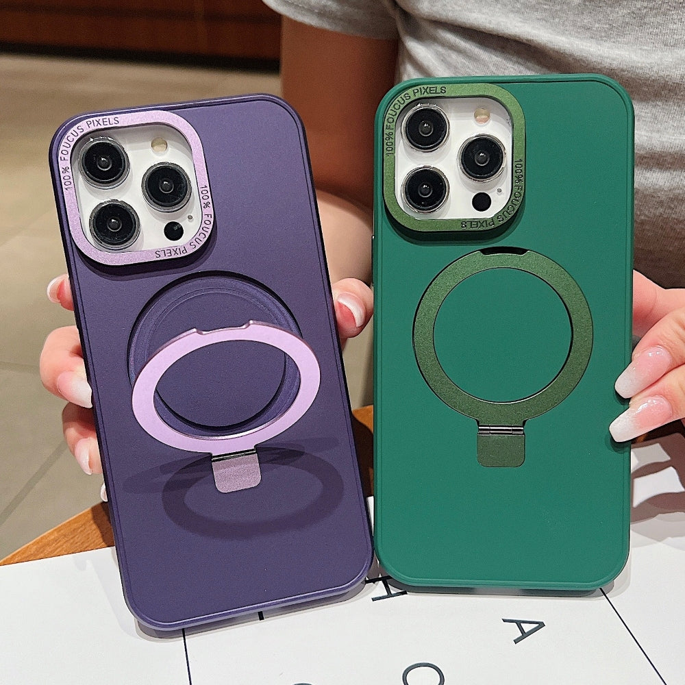 Matte Magsafe with Metal Camera Frame Stand Phone Case