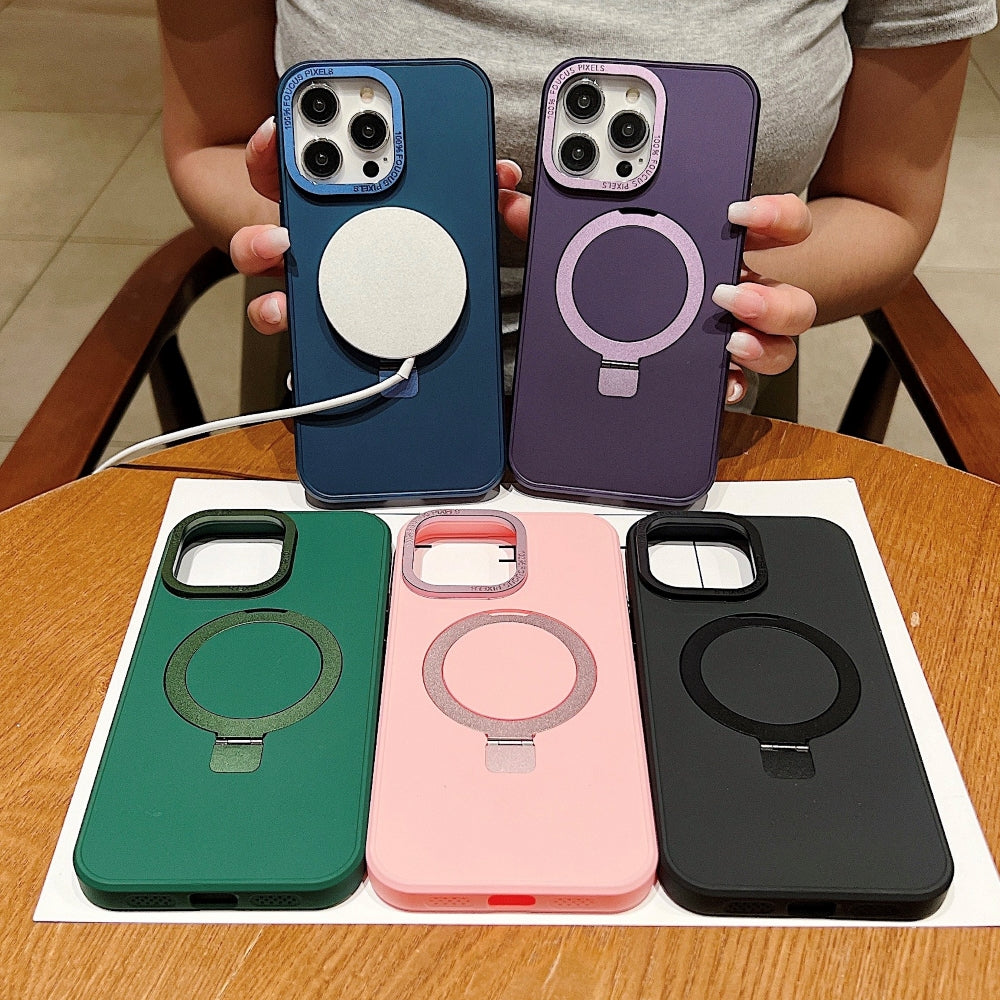 Matte Magsafe with Metal Camera Frame Stand Phone Case