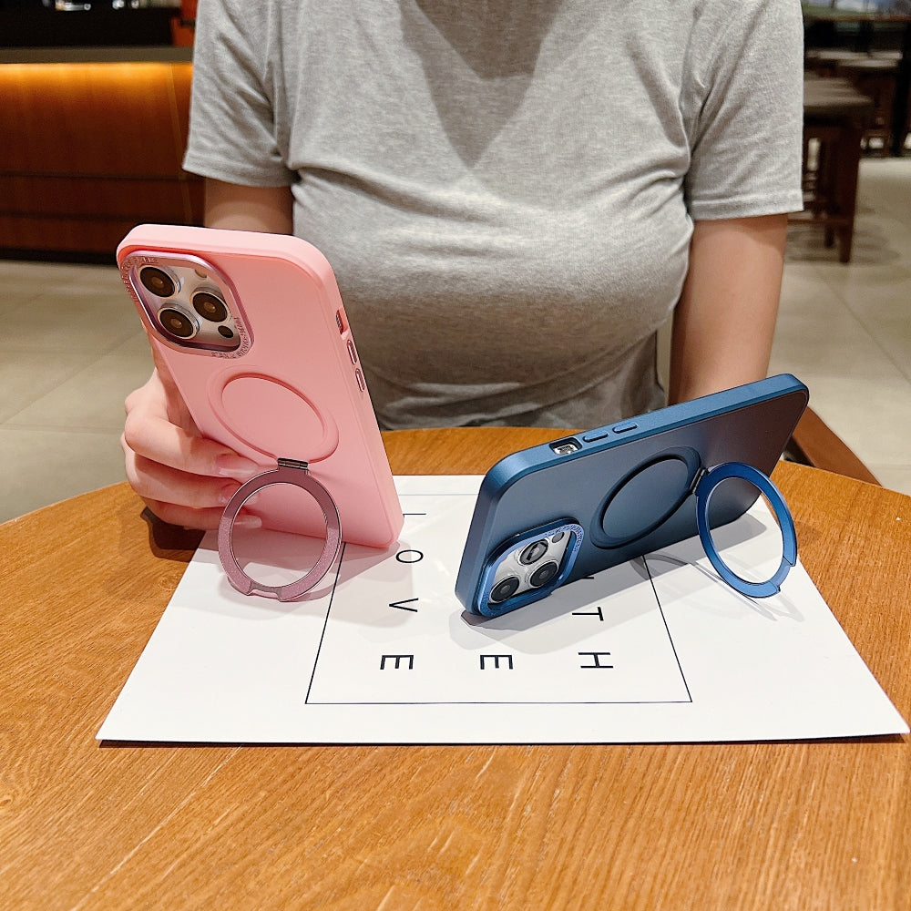 Matte Magsafe with Metal Camera Frame Stand Phone Case
