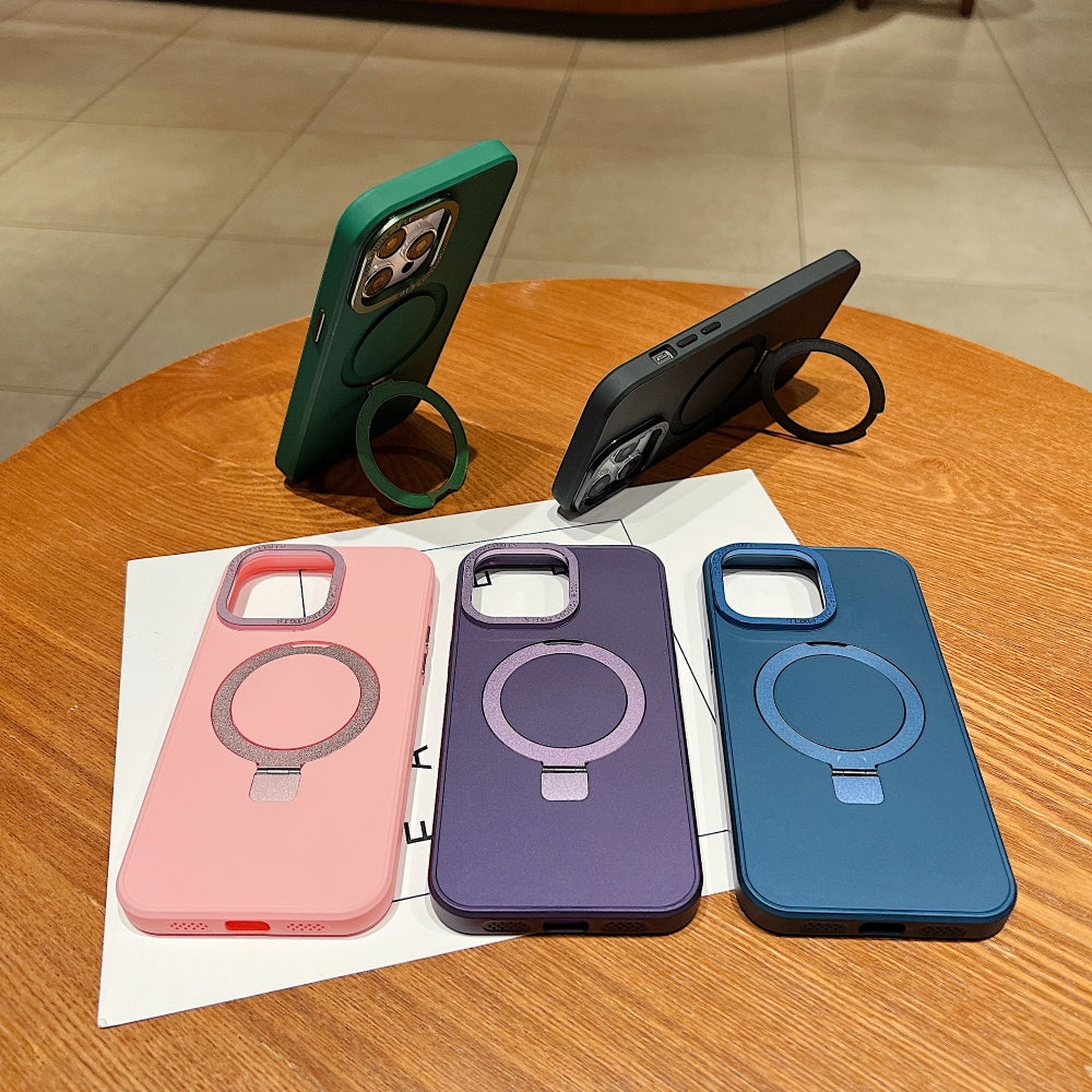 Matte Magsafe with Metal Camera Frame Stand Phone Case