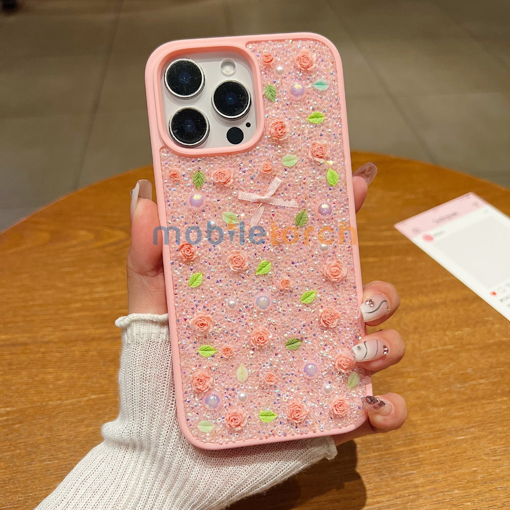 Miniature Rose Glitter Flower Phone Case