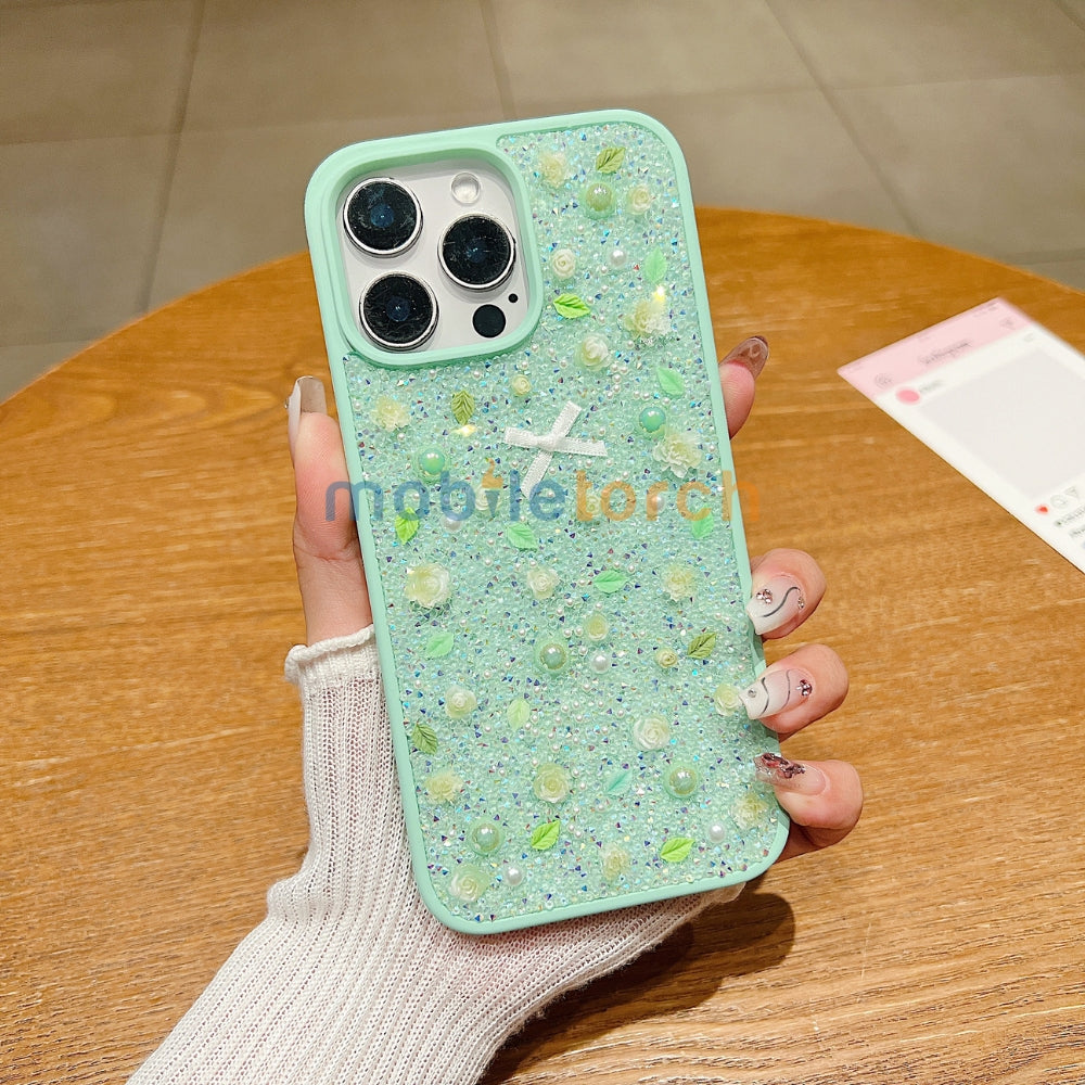 Miniature Rose Glitter Flower Phone Case