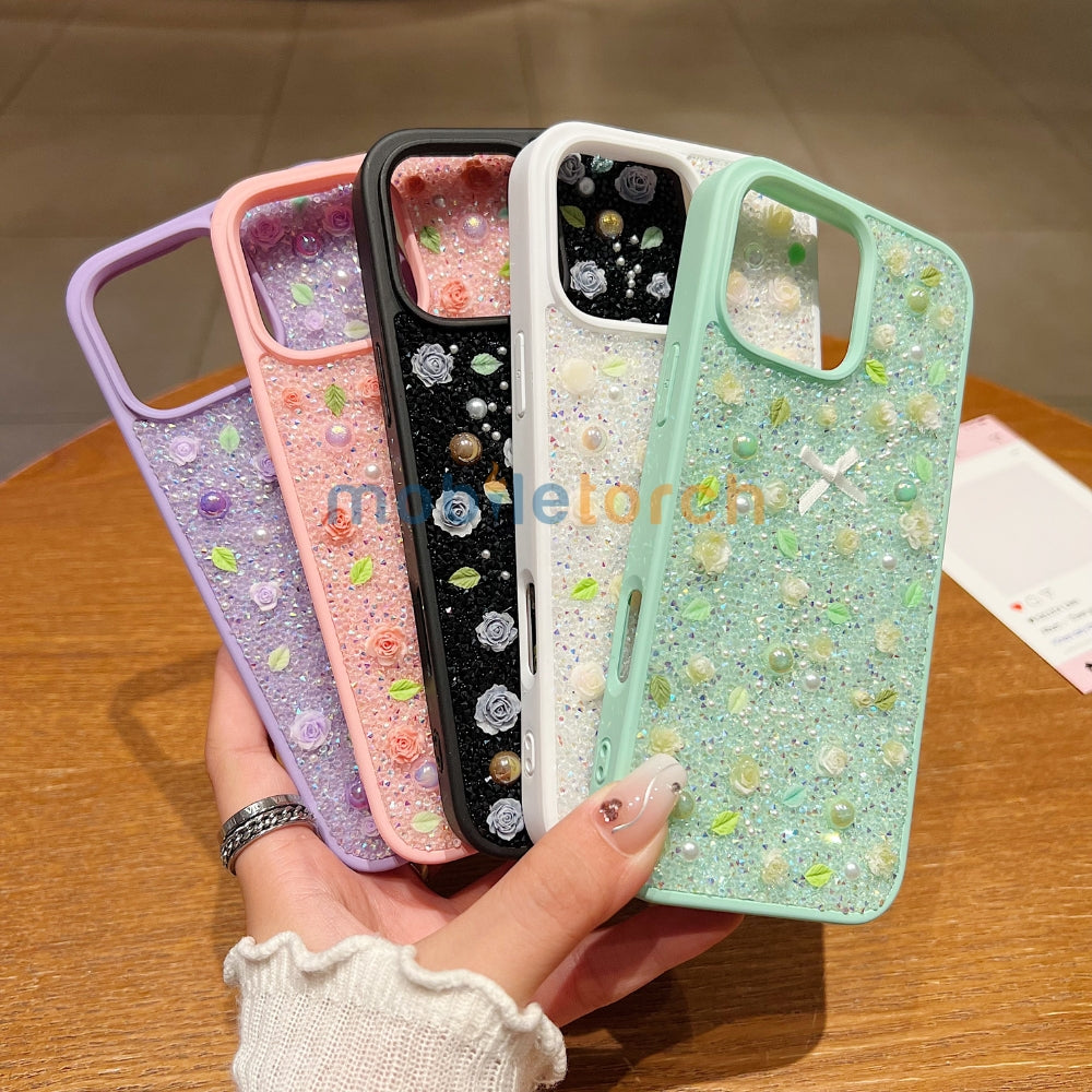Miniature Rose Glitter Flower Phone Case