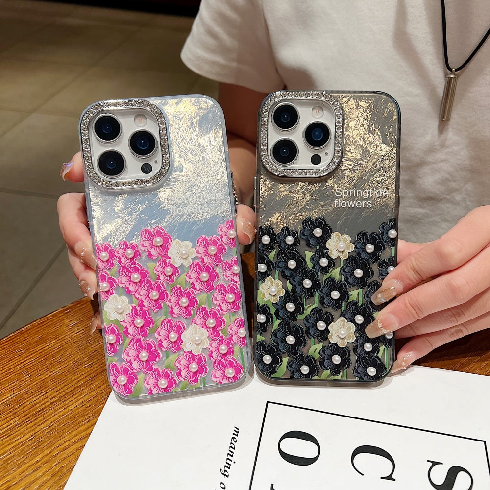 Oil Painted Flower with Embossed Pearl Phone Case