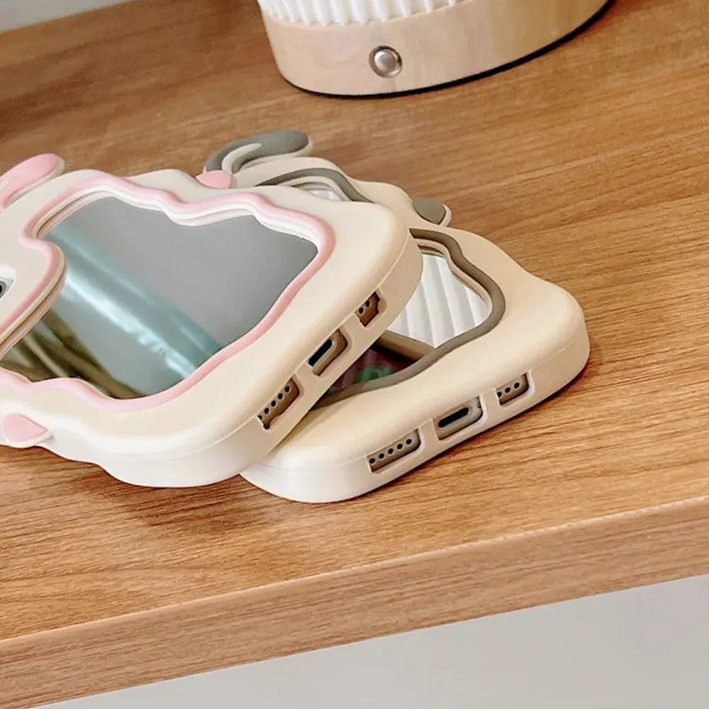 Silicone Mirror Cute Rabbit Design Cover - iPhone 13 Pro