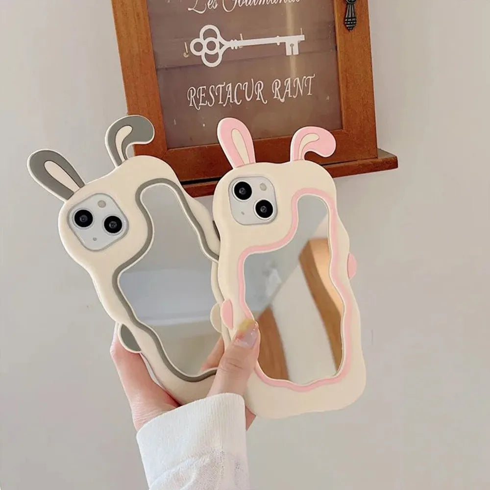 Silicone Mirror Cute Rabbit Design Cover - iPhone 13 Pro