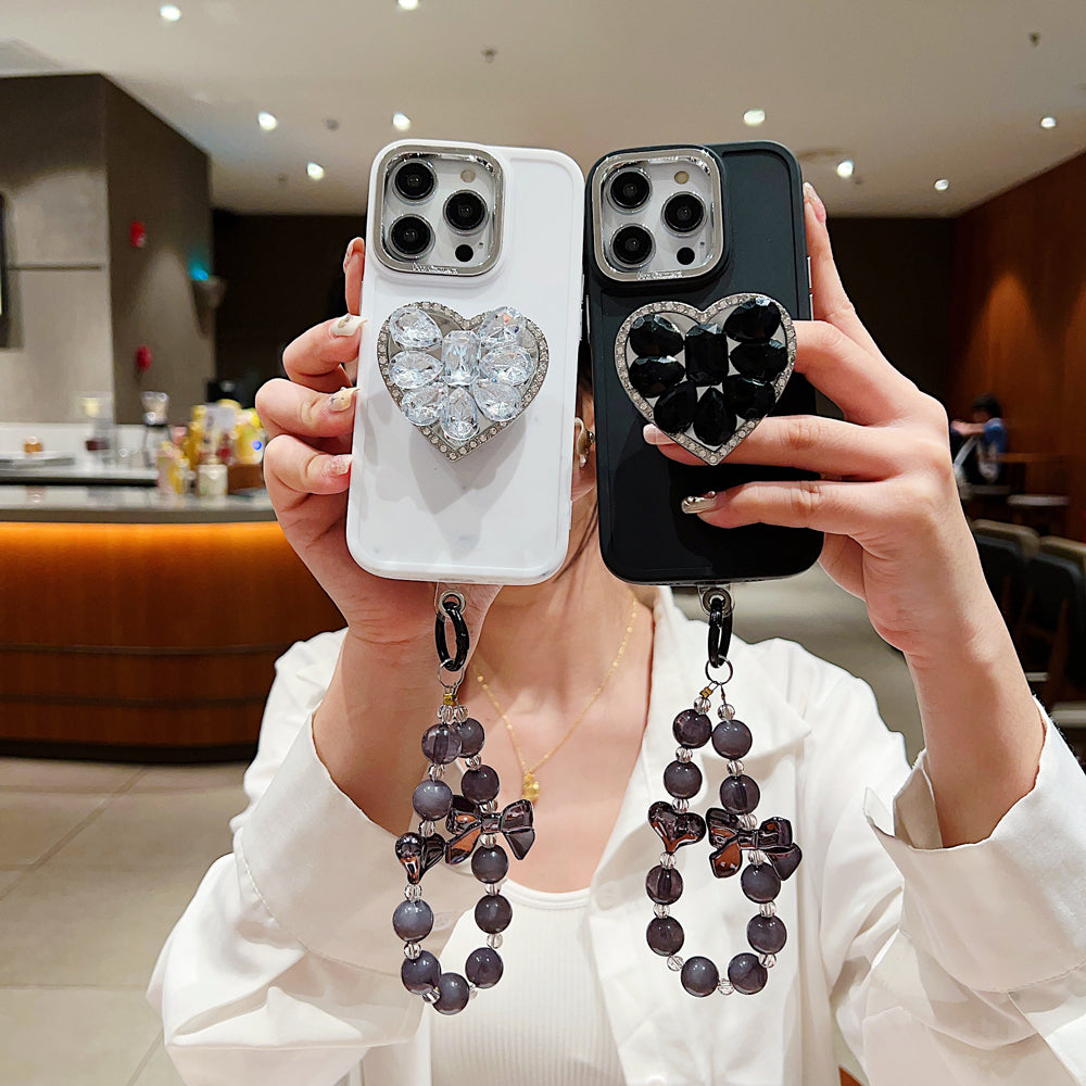 Stone Heart Shape Stand Silicone Phone Case with Bracelet